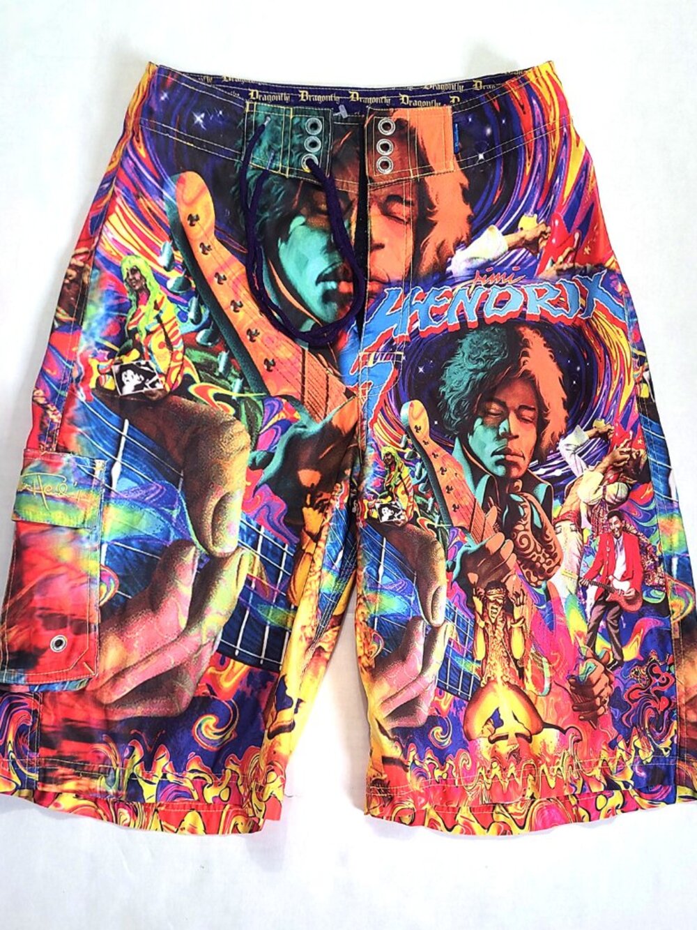 Vintage Y2K Dragonfly  Sz 30-32 Jimi Hendrix Psychedelic Swim Trunk Board Shorts